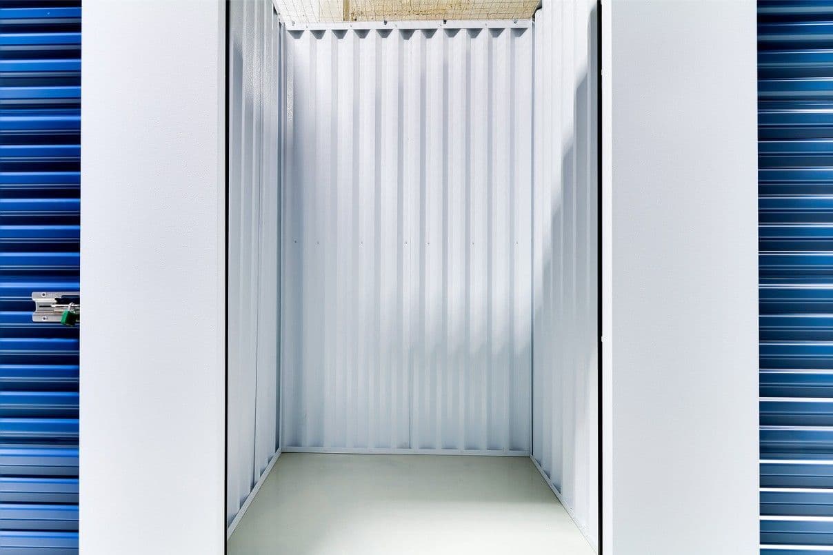 Inside a clean, empty storage unit at CityBox Manchester